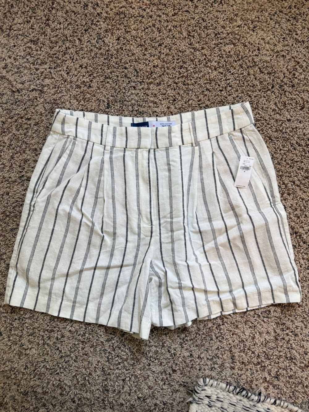 Striped Linen-Blend Casual Shorts - White with Black Stripes